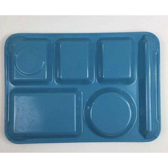 Vintage Blue & Green Melamine Cafeteria Trays Set Of 4 Divided Compartments BBQ - Picture 7 of 7